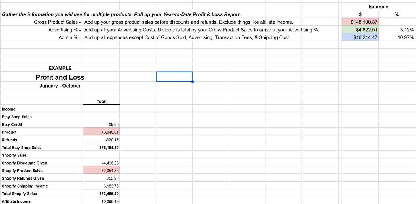 Product Profit Calculator - Product Pricing Worksheet in Sheets and Excel