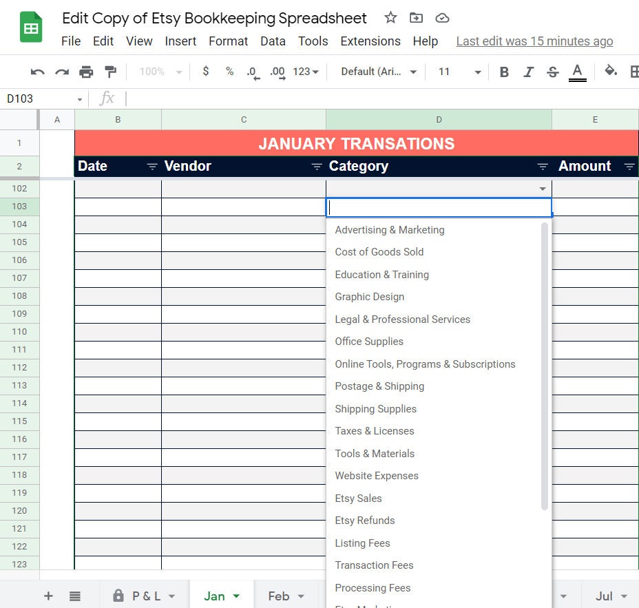 Bookkeeping Spreadsheet for Etsy Sellers - Google Sheets