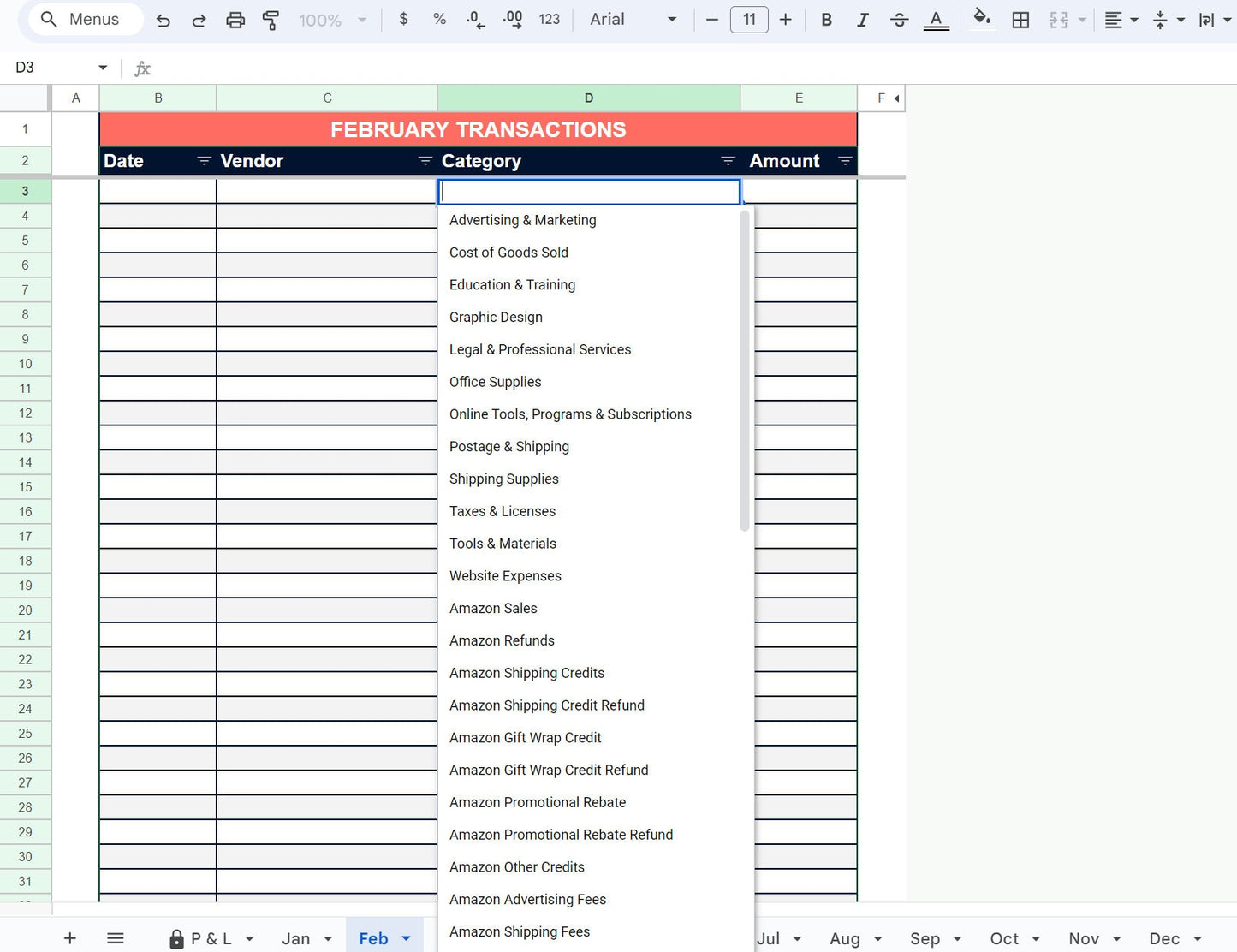 Bookkeeping Spreadsheet for Amazon Sellers - Google Sheets