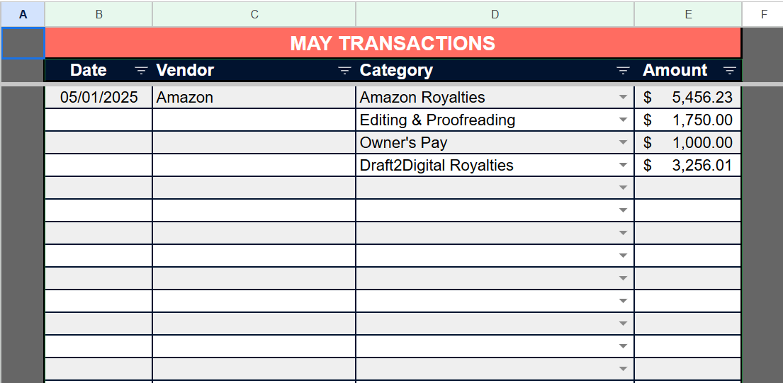 Bookkeeping Spreadsheet for Indie Authors - Google Sheets & Excel, Income & Expense Tracker