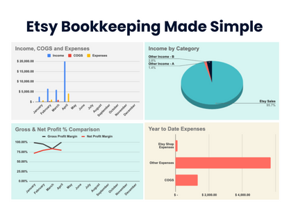 Bookkeeping Spreadsheet for Etsy Sellers - Google Sheets & Excel, Income & Expense Tracker