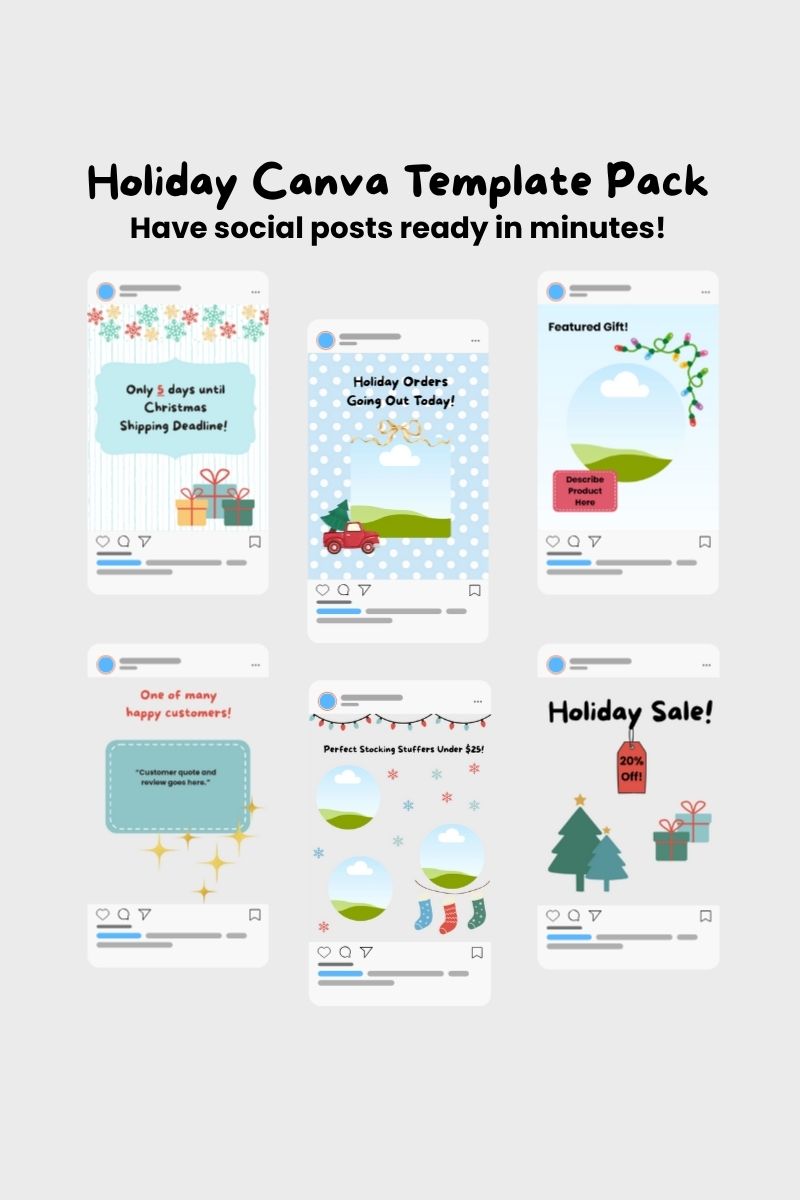 Holiday Sales Social Media Canva Templates (Facebook + Instagram) for Etsy & Shopify Sellers