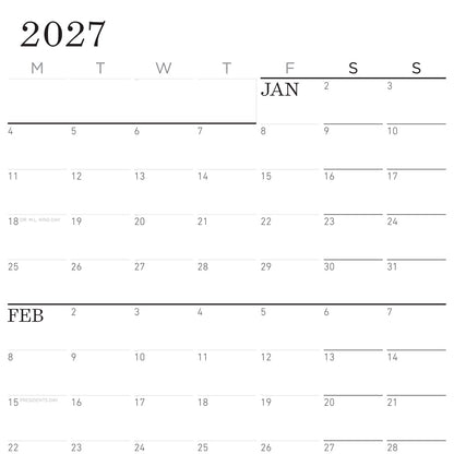 Monday Monochrome Large Wall Calendar (27x39)