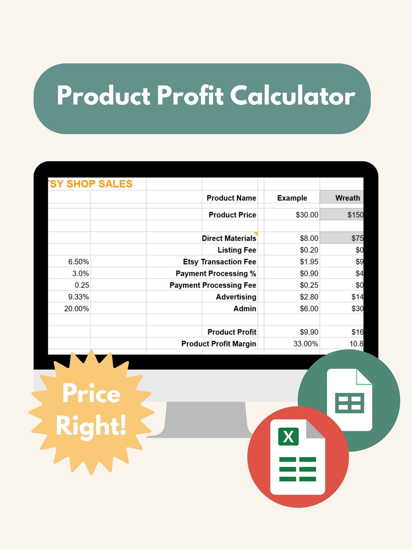 Product Profit Calculator - Product Pricing Worksheet in Sheets and Excel