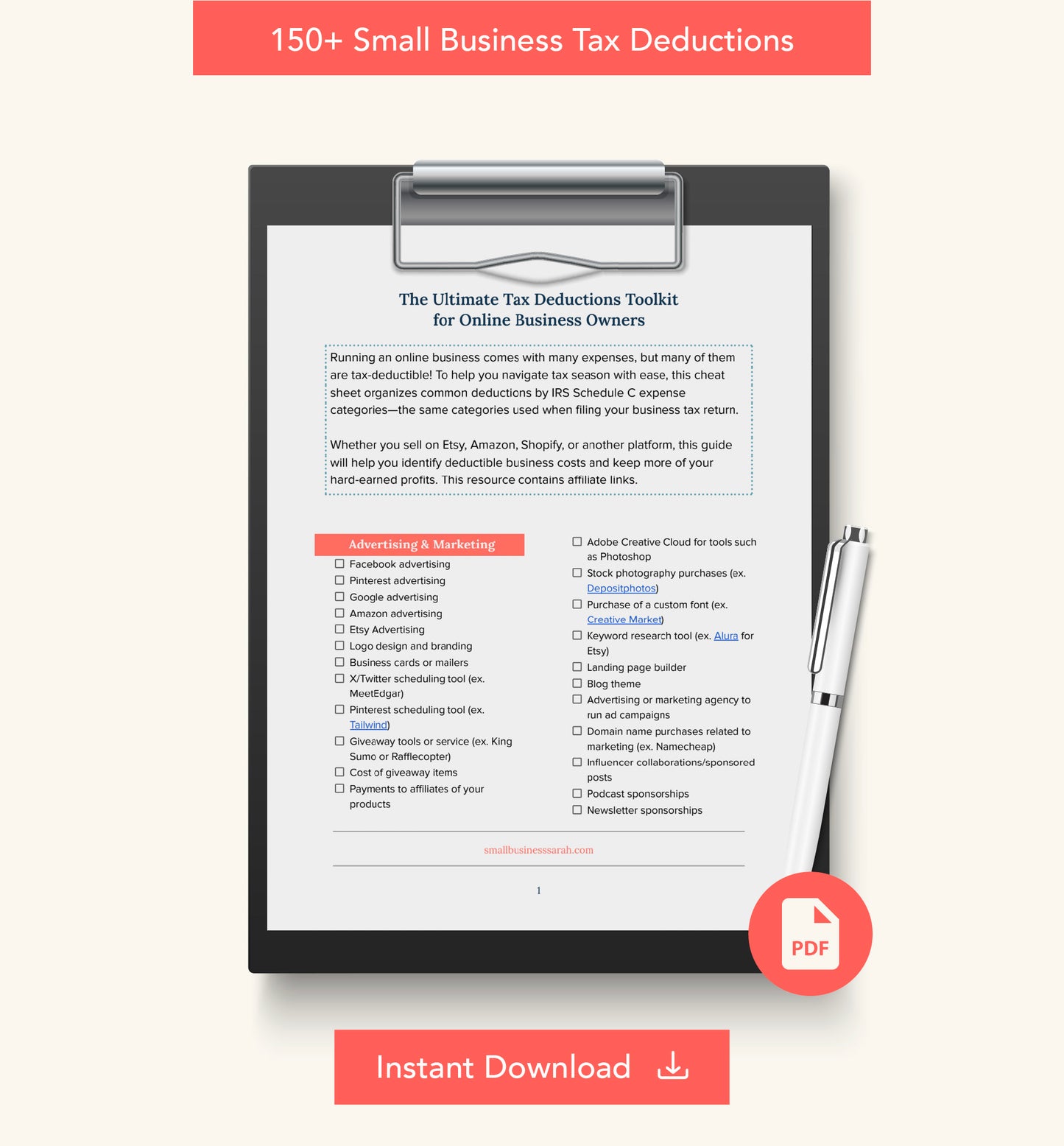 Etsy Seller Bookkeeping & Tax Bundle | Spreadsheet, Sales & Federal Tax Guide, Tax Cheat Sheet, Inventory & Mileage Printables