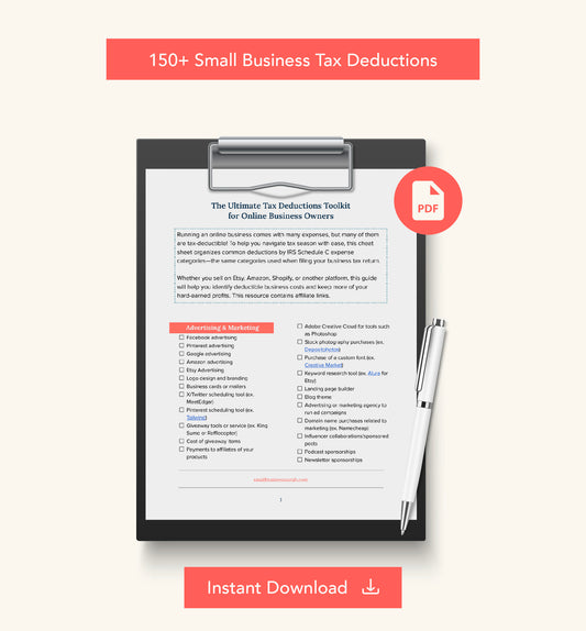 Small Business Tax Cheat Sheet List of Ultimate Tax Deductions Toolkit Tax Guide Tax Write-Off for Etsy, Amazon, Shopify, Bloggers and more!