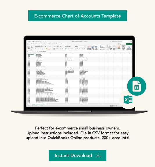 E-commerce Chart of Accounts for Online Entrepreneur Small Business Owner Accounting QuickBooks Online Bookkeeping Template