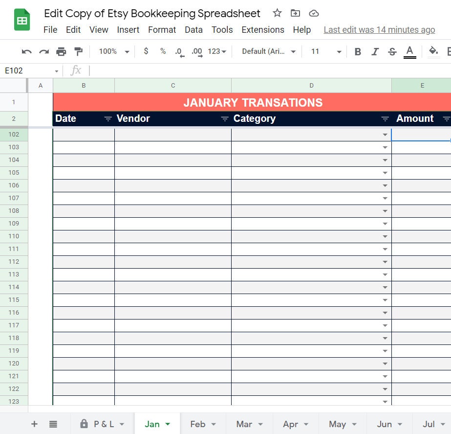 Bookkeeping Spreadsheet for Etsy Sellers - Google Sheets