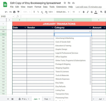 Bookkeeping Spreadsheet for Etsy Sellers - Google Sheets