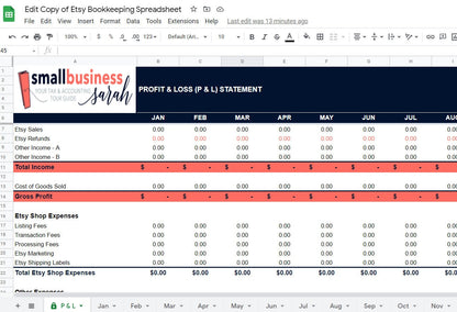Bookkeeping Spreadsheet for Etsy Sellers - Google Sheets