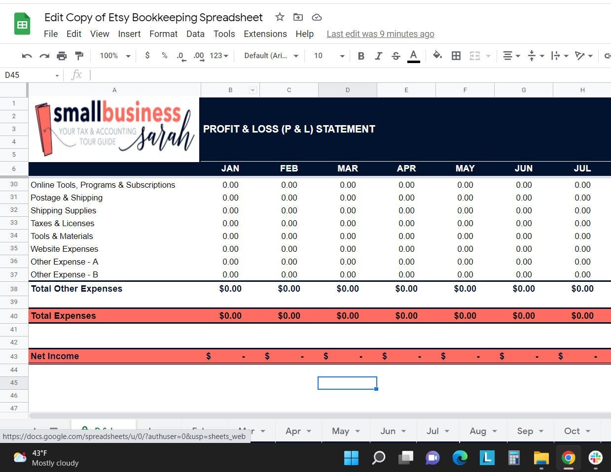 Bookkeeping Spreadsheet for Etsy Sellers - Google Sheets