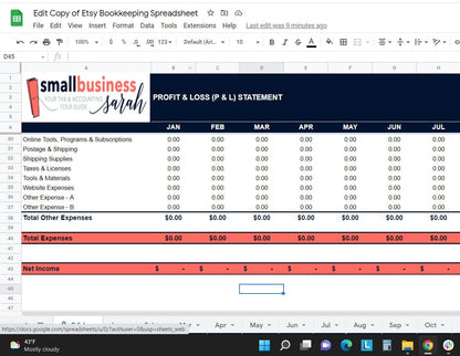 Bookkeeping Spreadsheet for Etsy Sellers - Google Sheets